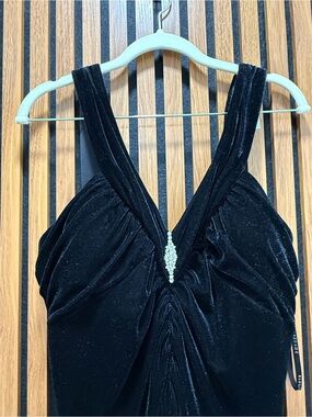 Masquerade Black Velvet Maxi Dress with Jewel Accent